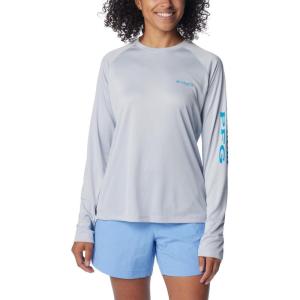 Columbia Women’s Tidal Tee II Long Sleeve Hoodie(Cirrus Grey/Ocean Blue Logo)