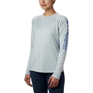 Columbia Women’s Tidal Tee II Long Sleeve Hoodie(Cirrus Grey/Stormy Blue Logo)
