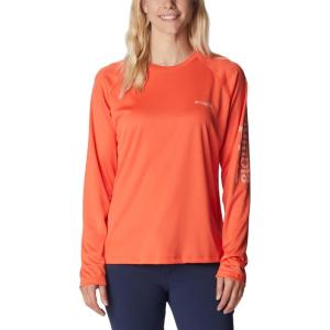 Columbia Women’s Tidal Tee II Long Sleeve Hoodie(Corange/Light Coral Logo)
