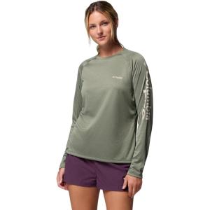 Columbia Women’s Tidal Tee II Long Sleeve Hoodie(Cypress Heather/Dark Stone Logo)