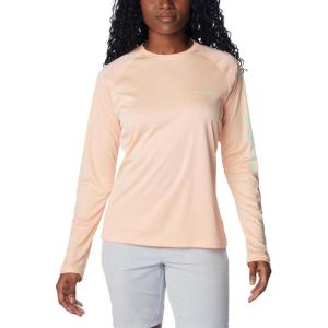 Columbia Women’s Tidal Tee II Long Sleeve Hoodie(Peach Fizz/Ocean Mint Logo)