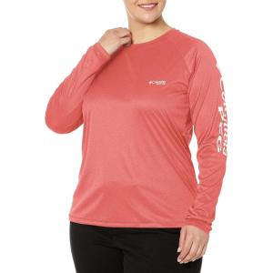 Columbia Women’s Tidal Tee II Long Sleeve Hoodie(Red Hibiscus Heather/White Logo)