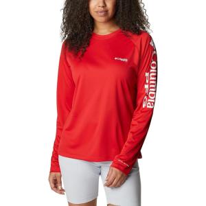 Columbia Women’s Tidal Tee II Long Sleeve Hoodie(Red Spark/White Logo)