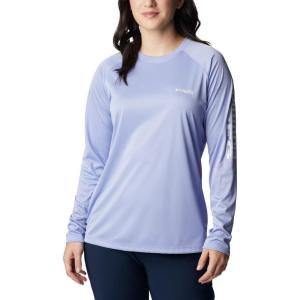Columbia Women’s Tidal Tee II Long Sleeve Hoodie(Serenity Heather/White Logo)
