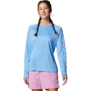 Columbia Women’s Tidal Tee II Long Sleeve Hoodie(White Cap/Bluebell Logo)