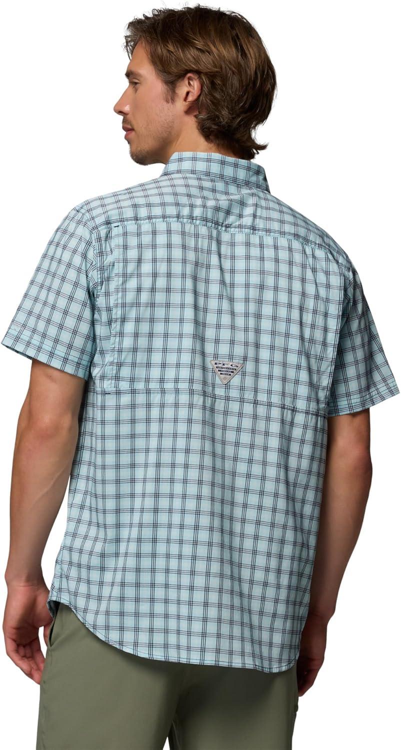 imageColumbia Mens PFG Harbor Peak Short Sleeve ShirtCollegiate Navy Driftnet Plaid
