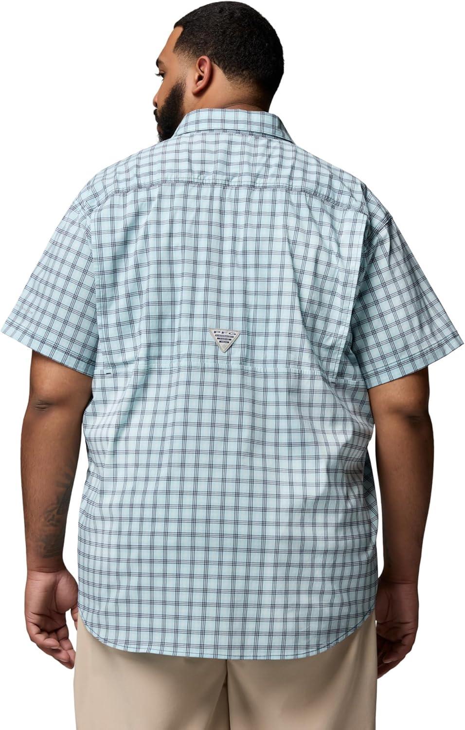imageColumbia Mens PFG Harbor Peak Short Sleeve ShirtCollegiate Navy Driftnet Plaid