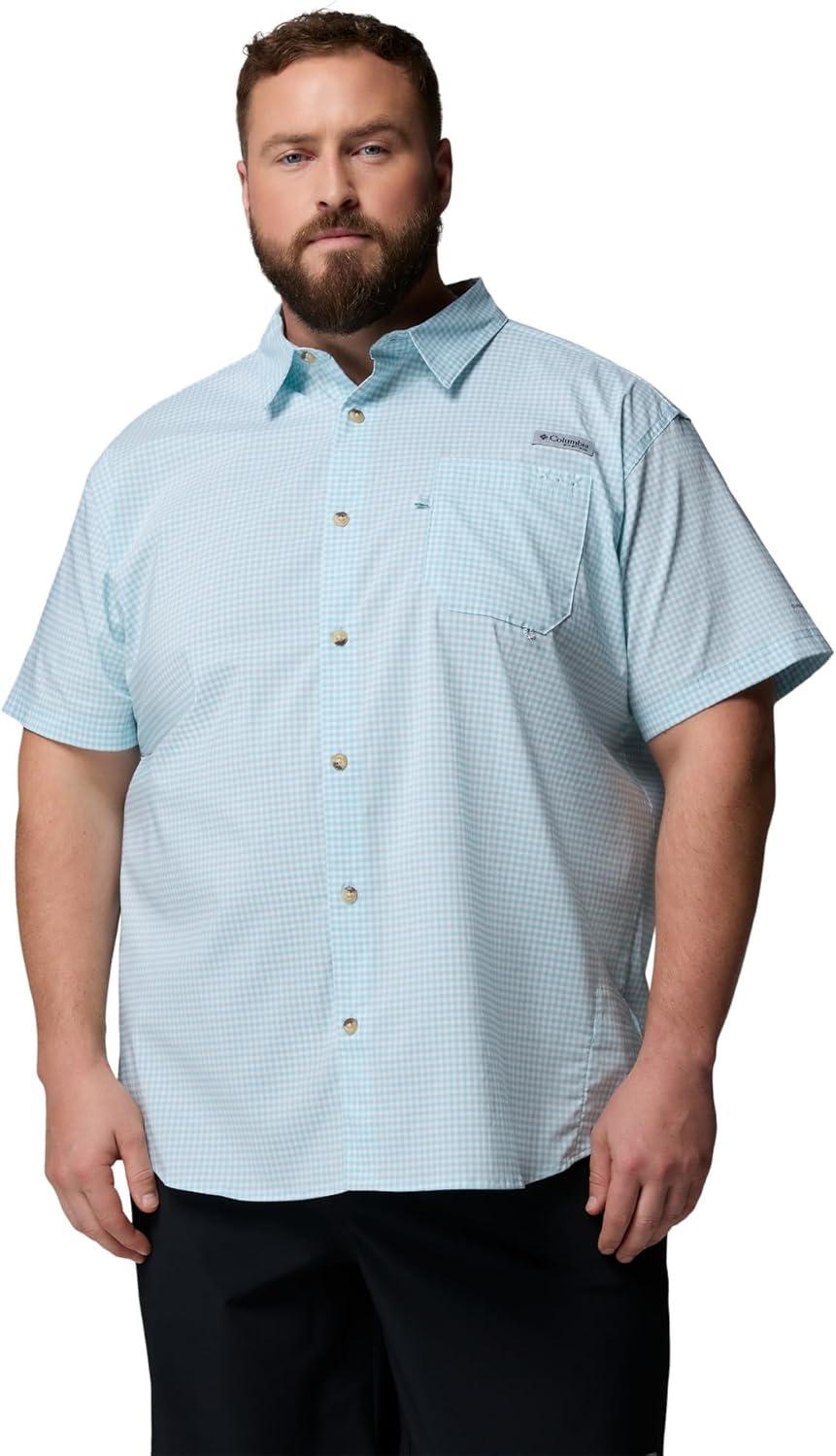 imageColumbia Mens PFG Harbor Peak Short Sleeve ShirtMarine Light Micro Gingham
