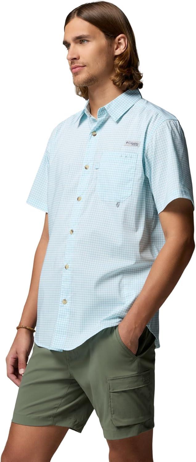 imageColumbia Mens PFG Harbor Peak Short Sleeve ShirtMarine Light Micro Gingham