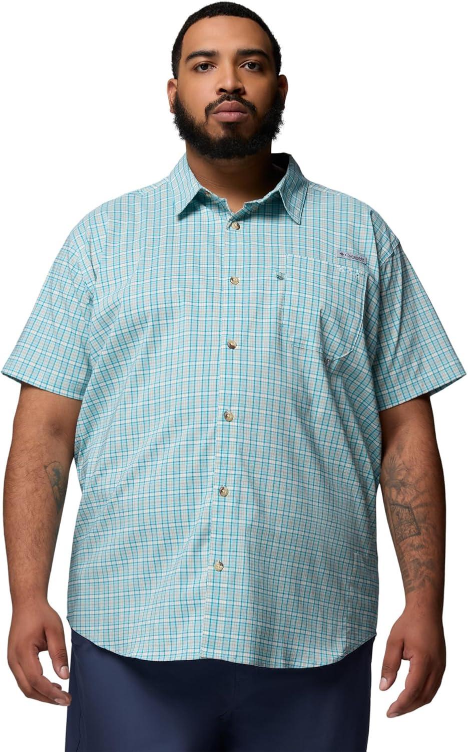 imageColumbia Mens PFG Harbor Peak Short Sleeve ShirtMarine Light Offshore Tartan