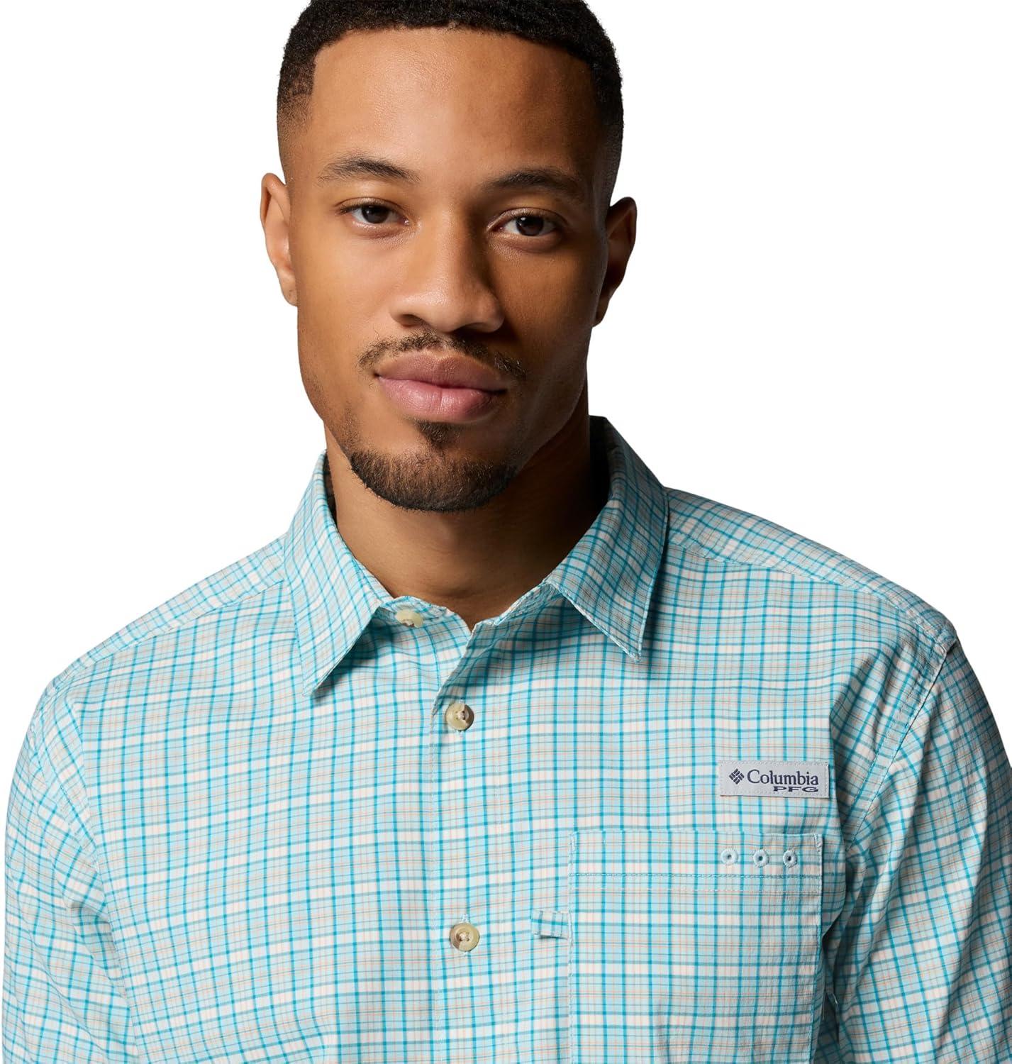 imageColumbia Mens PFG Harbor Peak Short Sleeve ShirtMarine Light Offshore Tartan