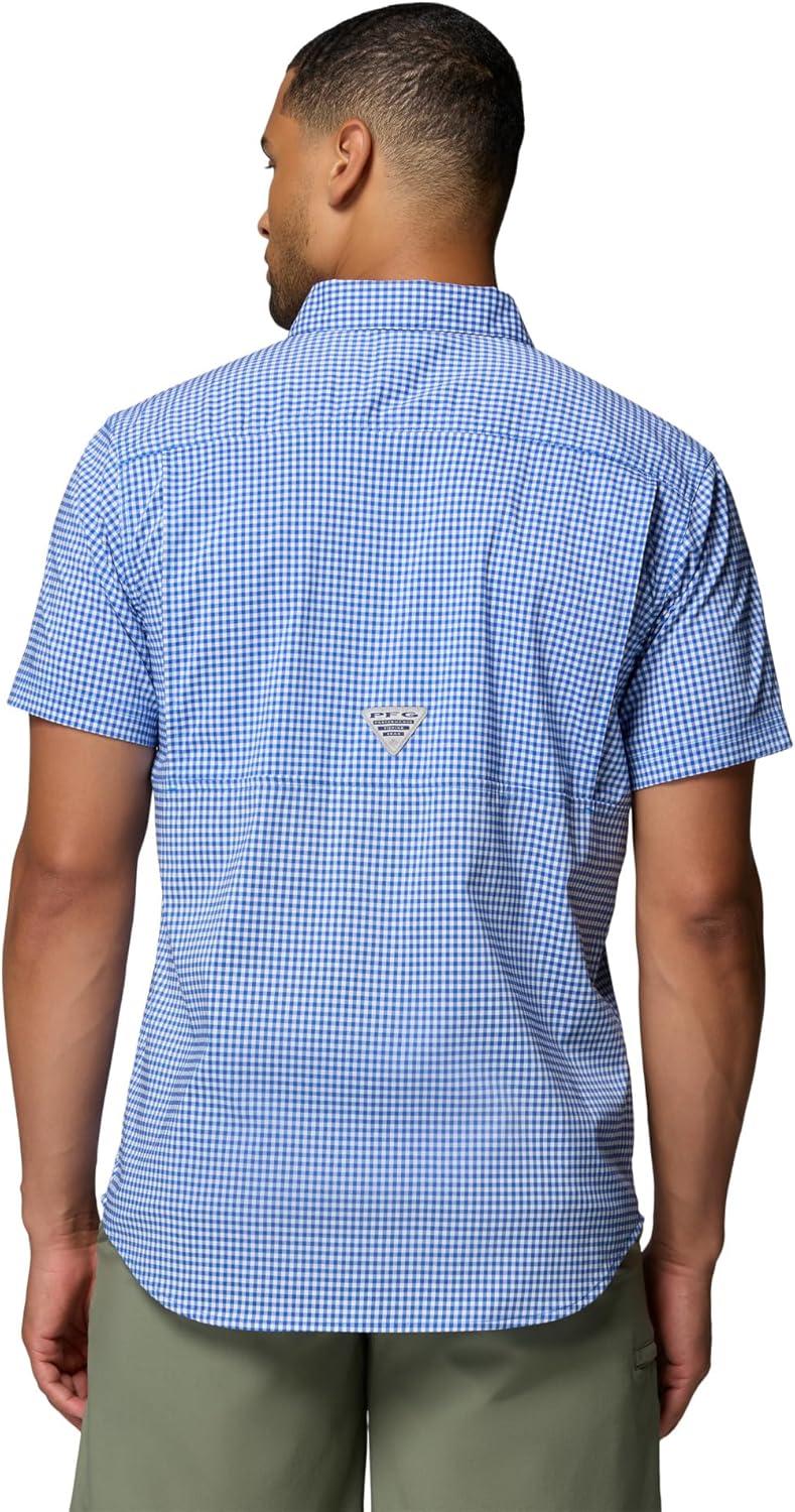 imageColumbia Mens PFG Harbor Peak Short Sleeve ShirtVivid Blue Gingham