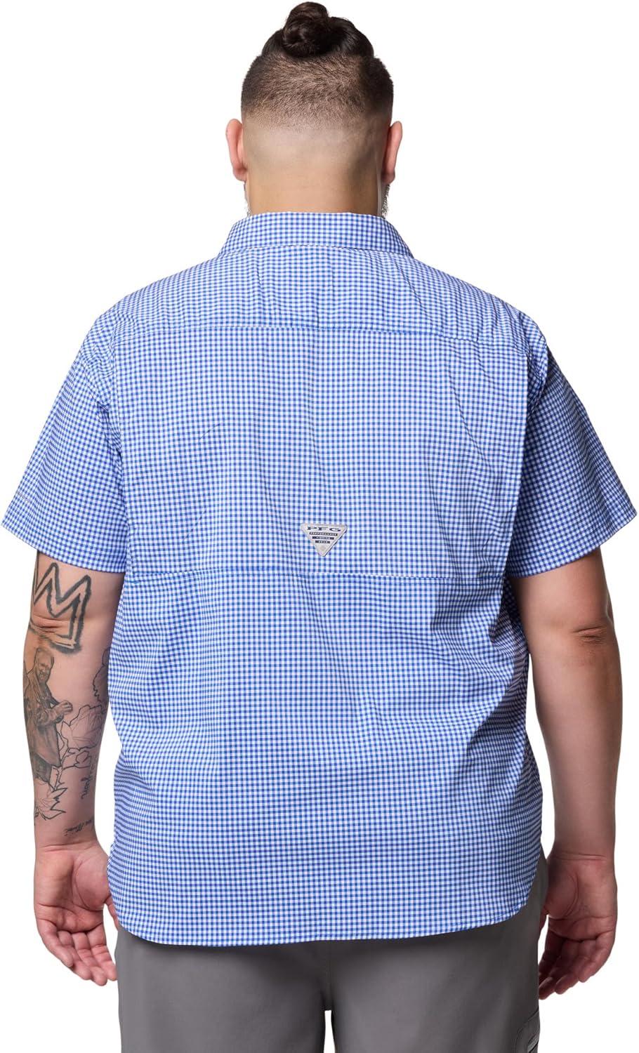 imageColumbia Mens PFG Harbor Peak Short Sleeve ShirtVivid Blue Gingham