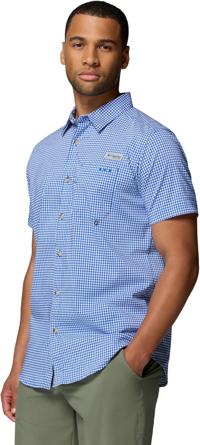 imageColumbia Mens PFG Harbor Peak Short Sleeve ShirtVivid Blue Gingham