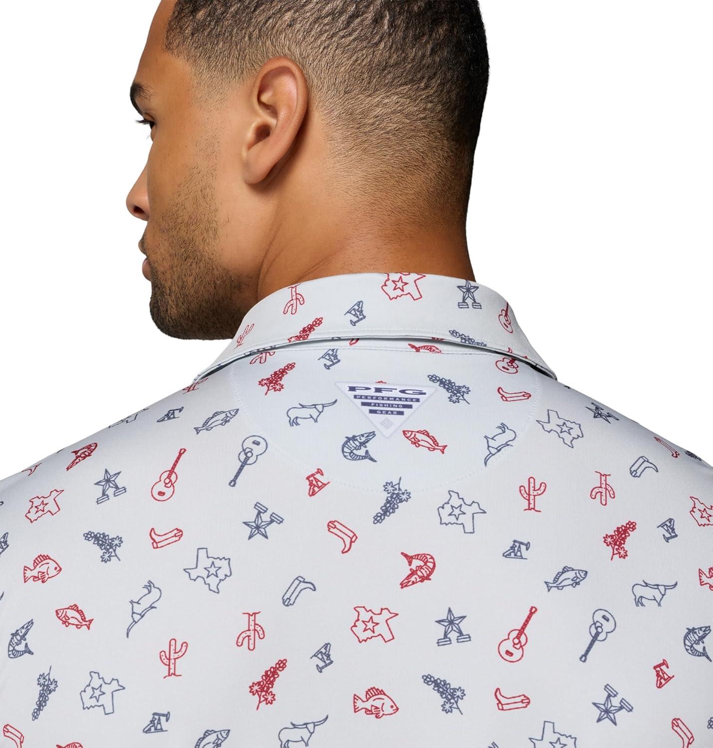 imageColumbia Mens PFG Super Slack Tide II Stretch PoloCool Grey Take Me to Texas