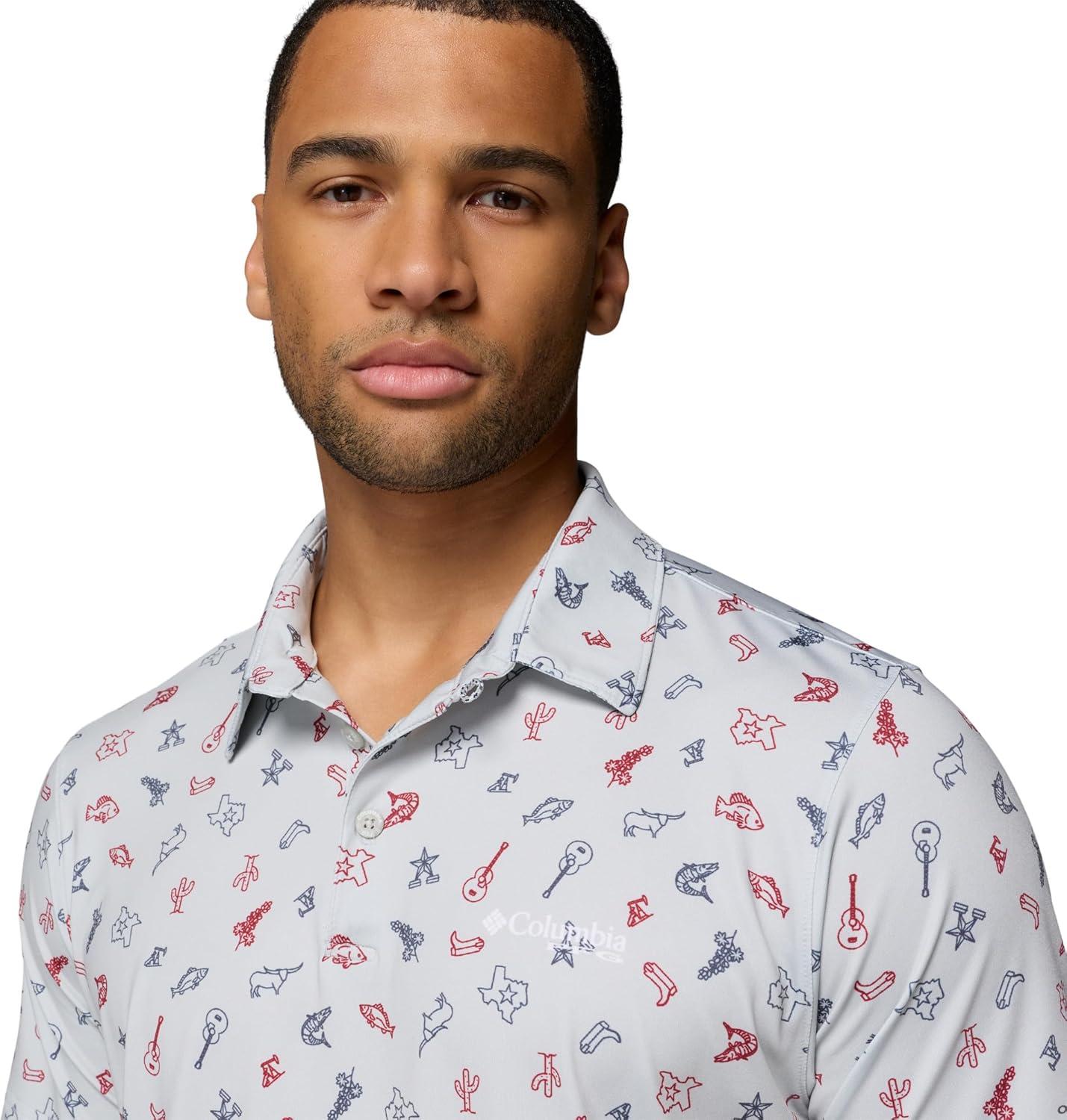imageColumbia Mens PFG Super Slack Tide II Stretch PoloCool Grey Take Me to Texas