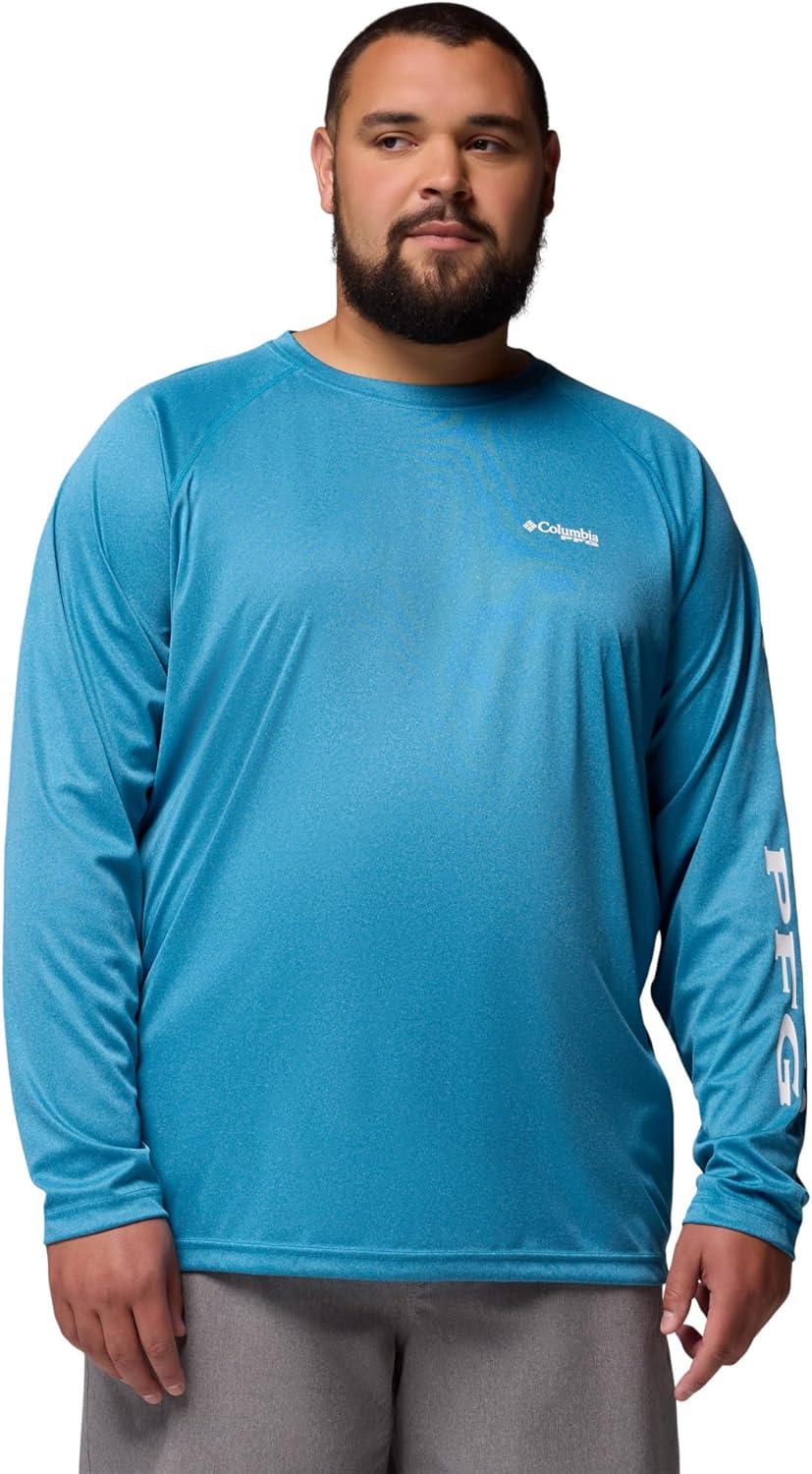 imageColumbia Mens PFG Terminal Tackle Long Sleeve ShirtBlue Echo HeatherWhite Logo