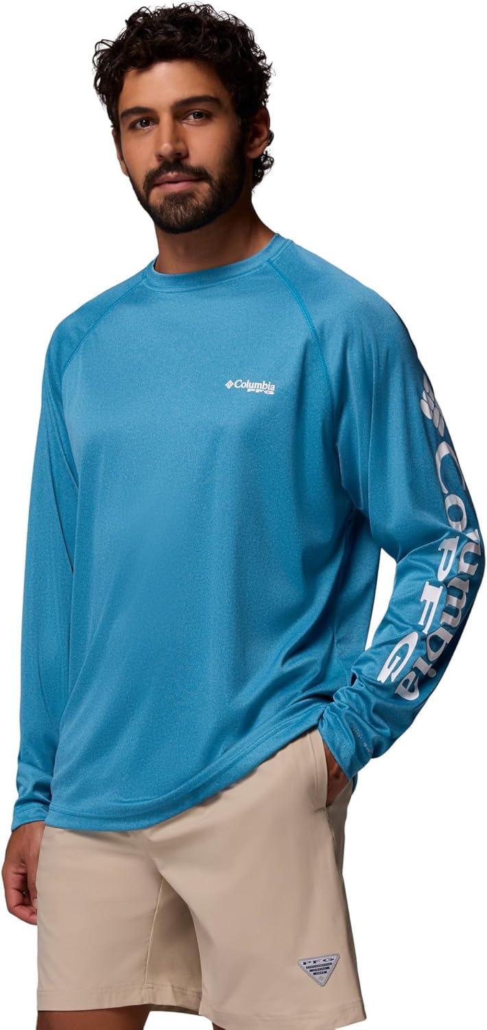 imageColumbia Mens PFG Terminal Tackle Long Sleeve ShirtBlue Echo HeatherWhite Logo