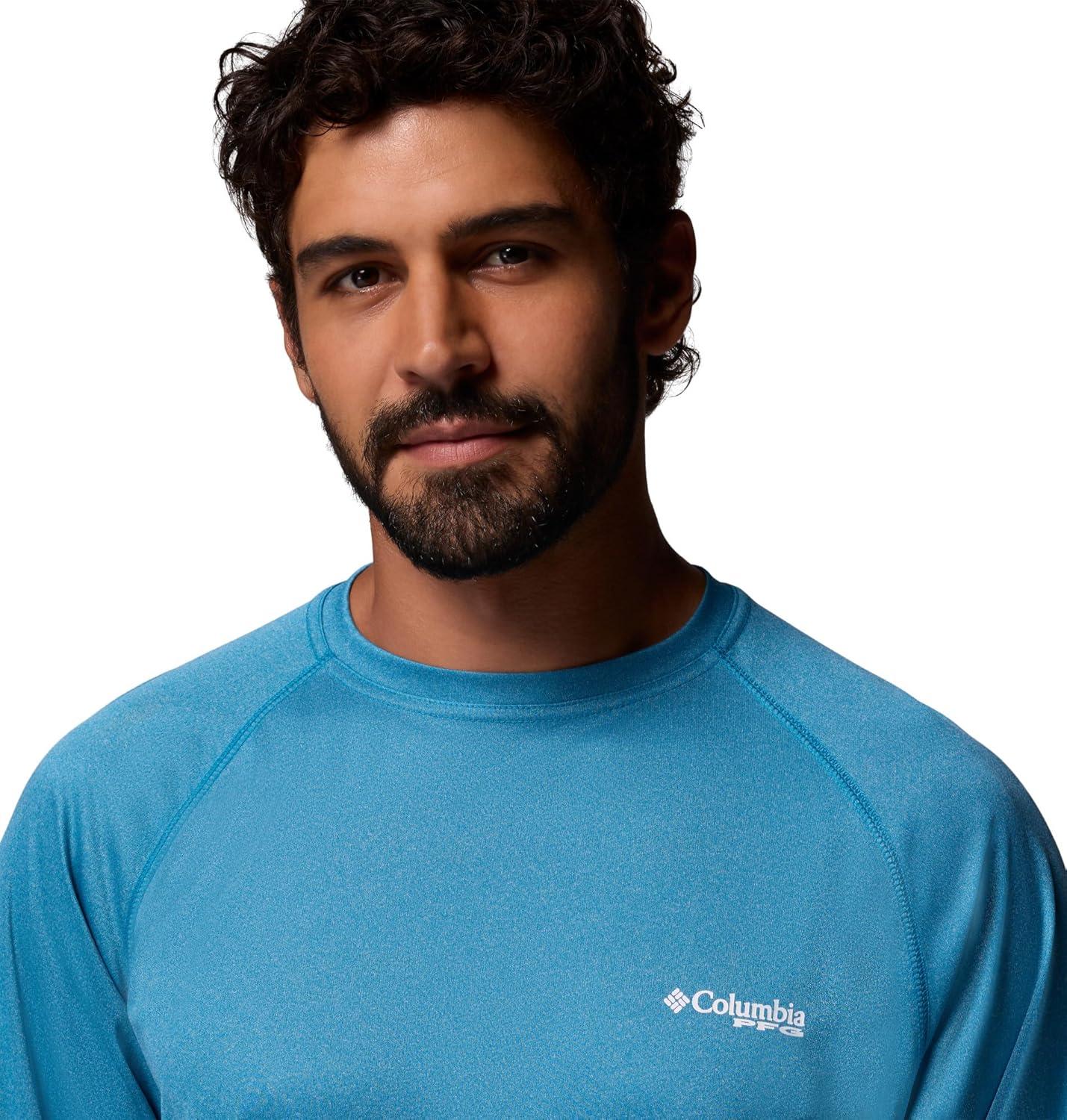 imageColumbia Mens PFG Terminal Tackle Long Sleeve ShirtBlue Echo HeatherWhite Logo