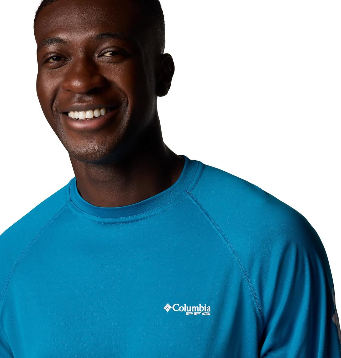 imageColumbia Mens PFG Terminal Tackle Long Sleeve ShirtBlue EchoWhite Logo