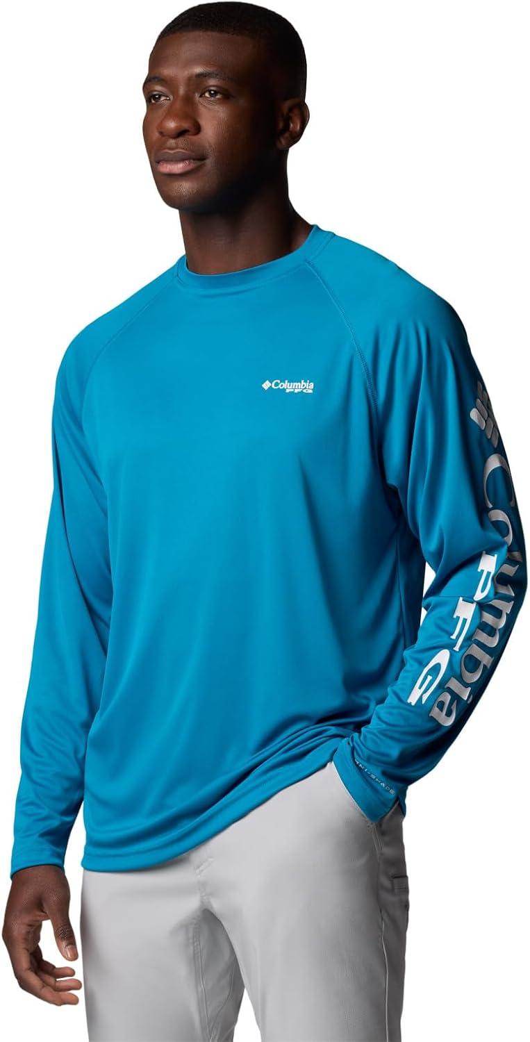 imageColumbia Mens PFG Terminal Tackle Long Sleeve ShirtBlue EchoWhite Logo