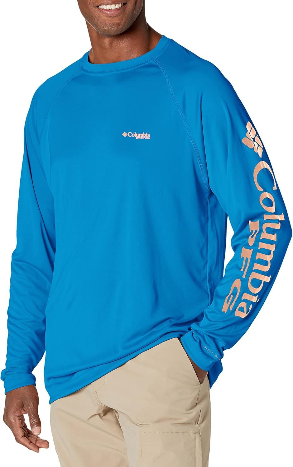 imageColumbia Mens PFG Terminal Tackle Long Sleeve ShirtBright AquaCollegiate Navy Logo