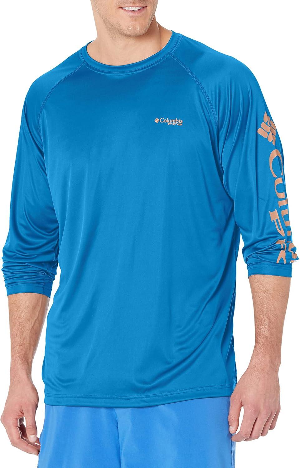 imageColumbia Mens PFG Terminal Tackle Long Sleeve ShirtBright AquaCollegiate Navy Logo