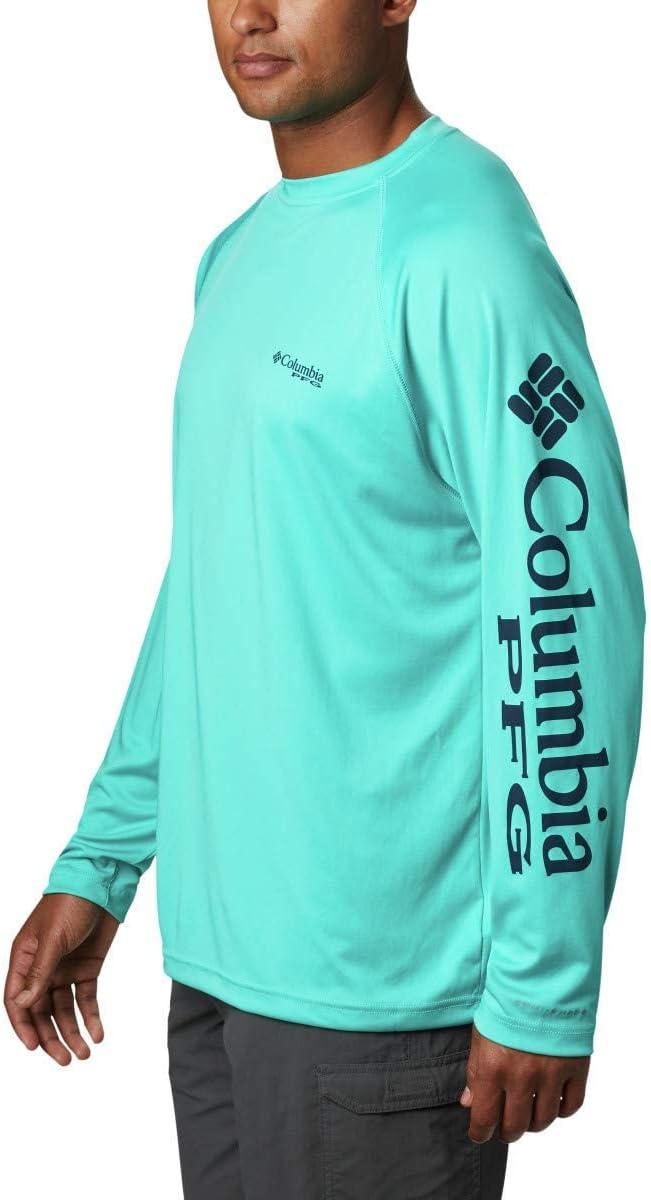 imageColumbia Mens PFG Terminal Tackle Long Sleeve ShirtBright AquaCollegiate Navy Logo