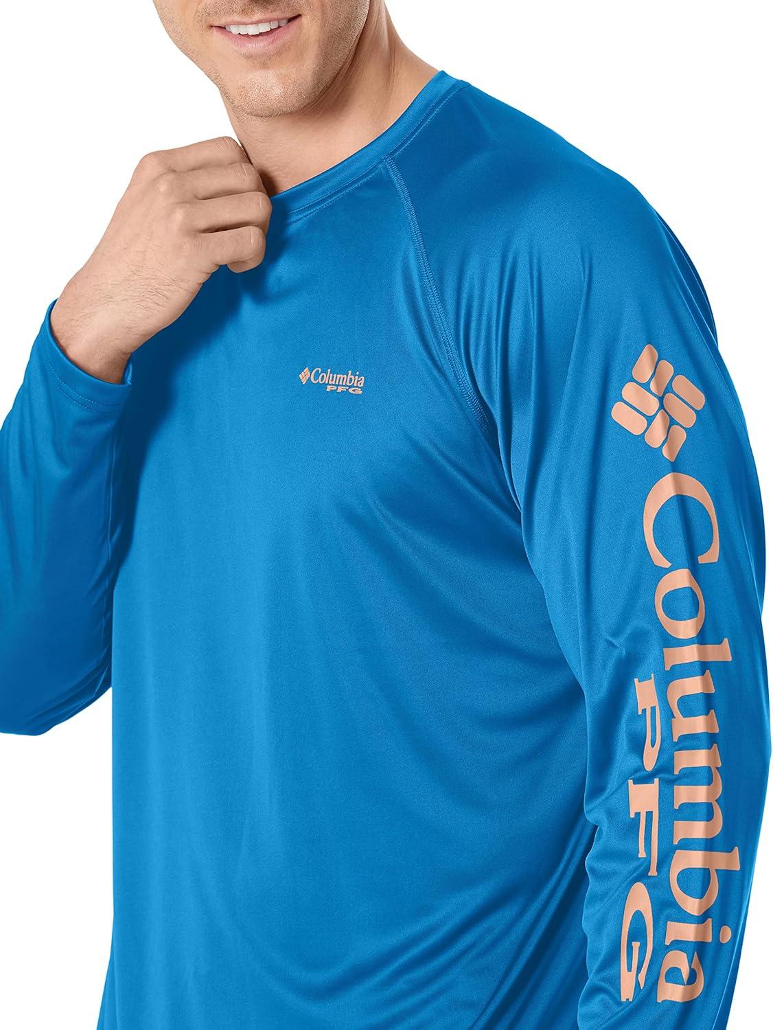 imageColumbia Mens PFG Terminal Tackle Long Sleeve ShirtBright AquaCollegiate Navy Logo
