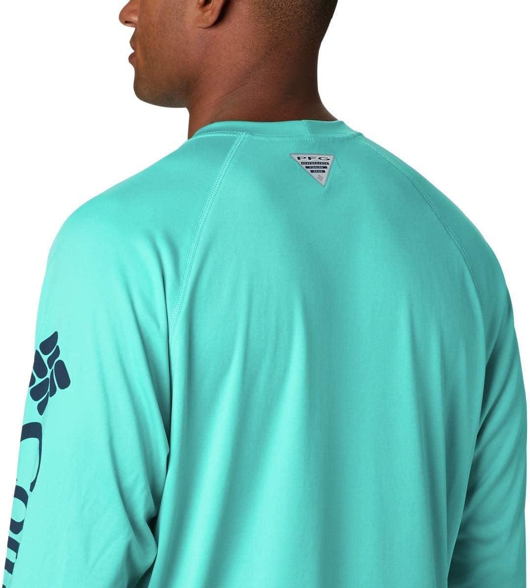 imageColumbia Mens PFG Terminal Tackle Long Sleeve ShirtBright AquaCollegiate Navy Logo