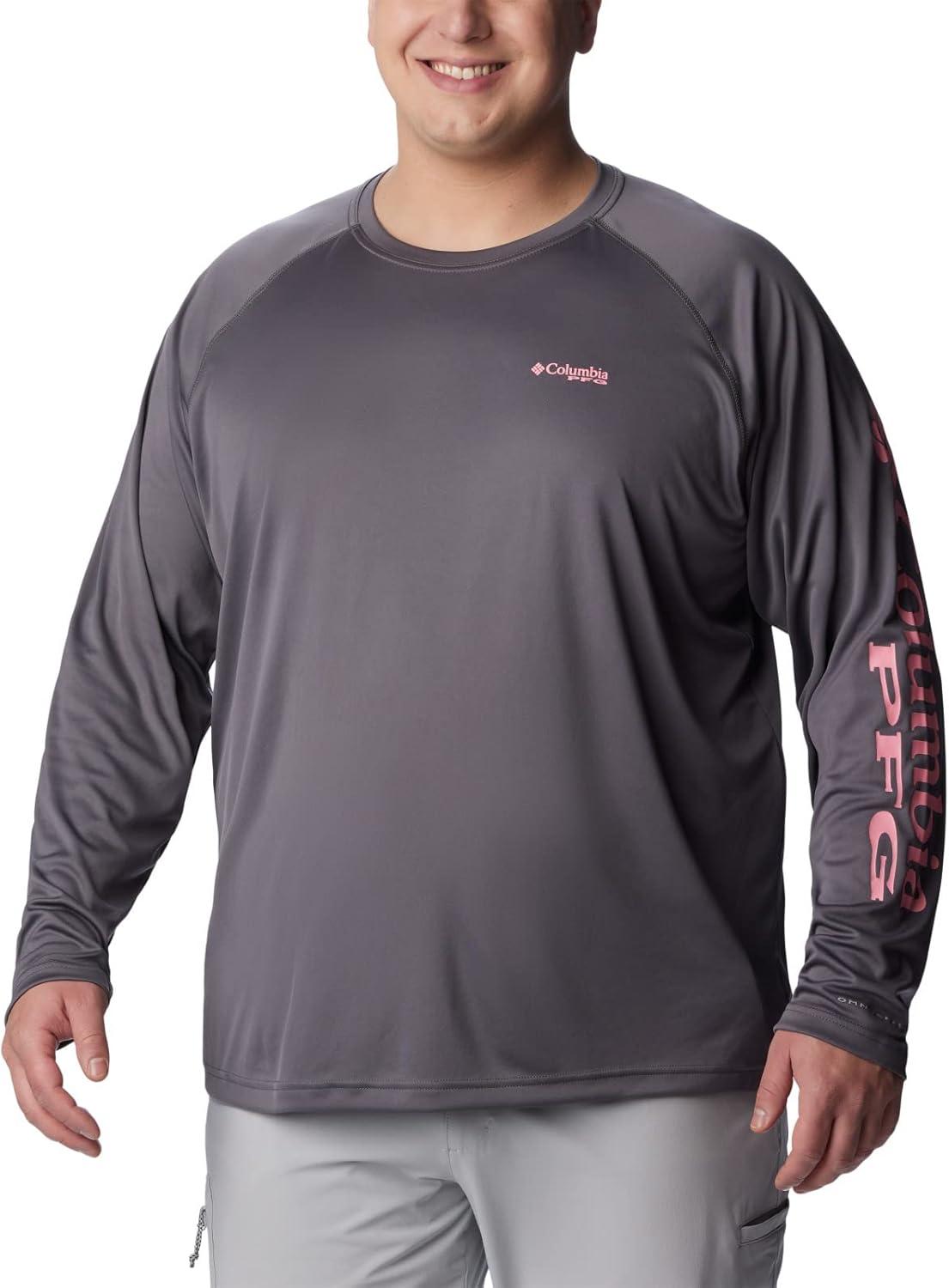 imageColumbia Mens PFG Terminal Tackle Long Sleeve ShirtCity GreyPink Pop Logo