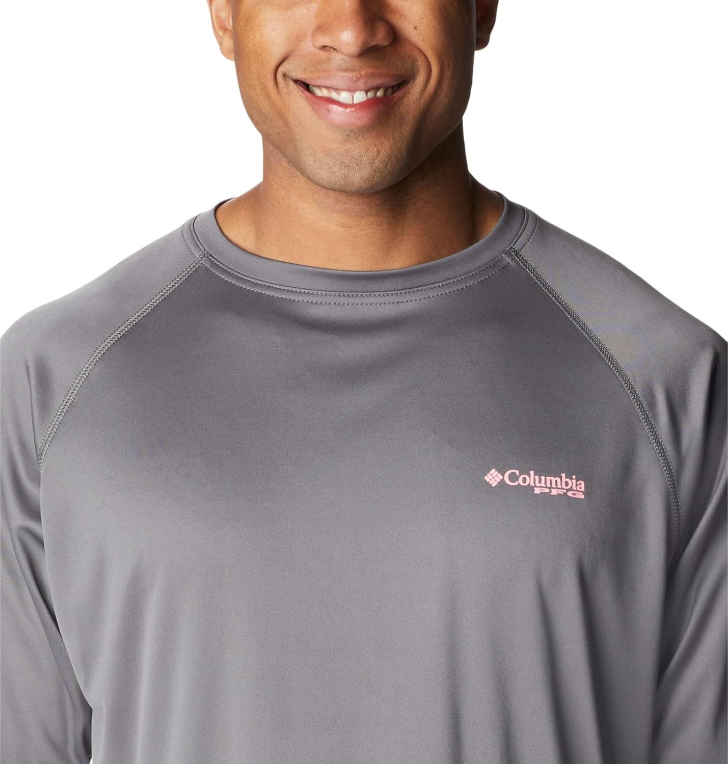 imageColumbia Mens PFG Terminal Tackle Long Sleeve ShirtCity GreyPink Pop Logo