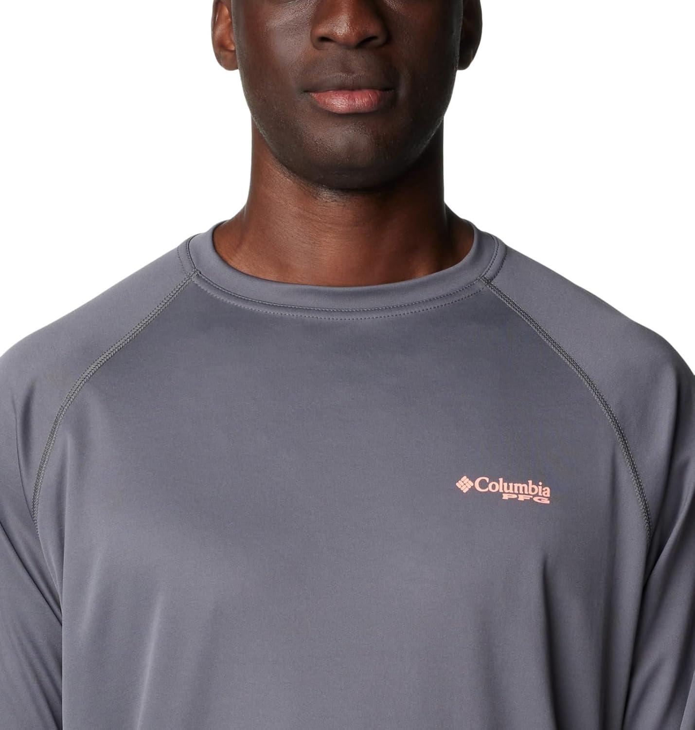 imageColumbia Mens PFG Terminal Tackle Long Sleeve ShirtCity GreyTiki Pink Logo