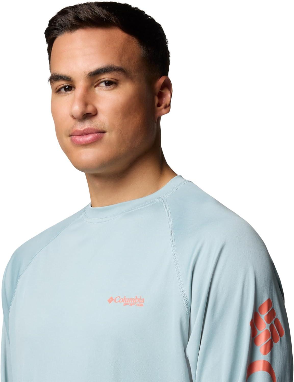 imageColumbia Mens PFG Terminal Tackle Long Sleeve ShirtCrushed BlueFaded Peach Logo