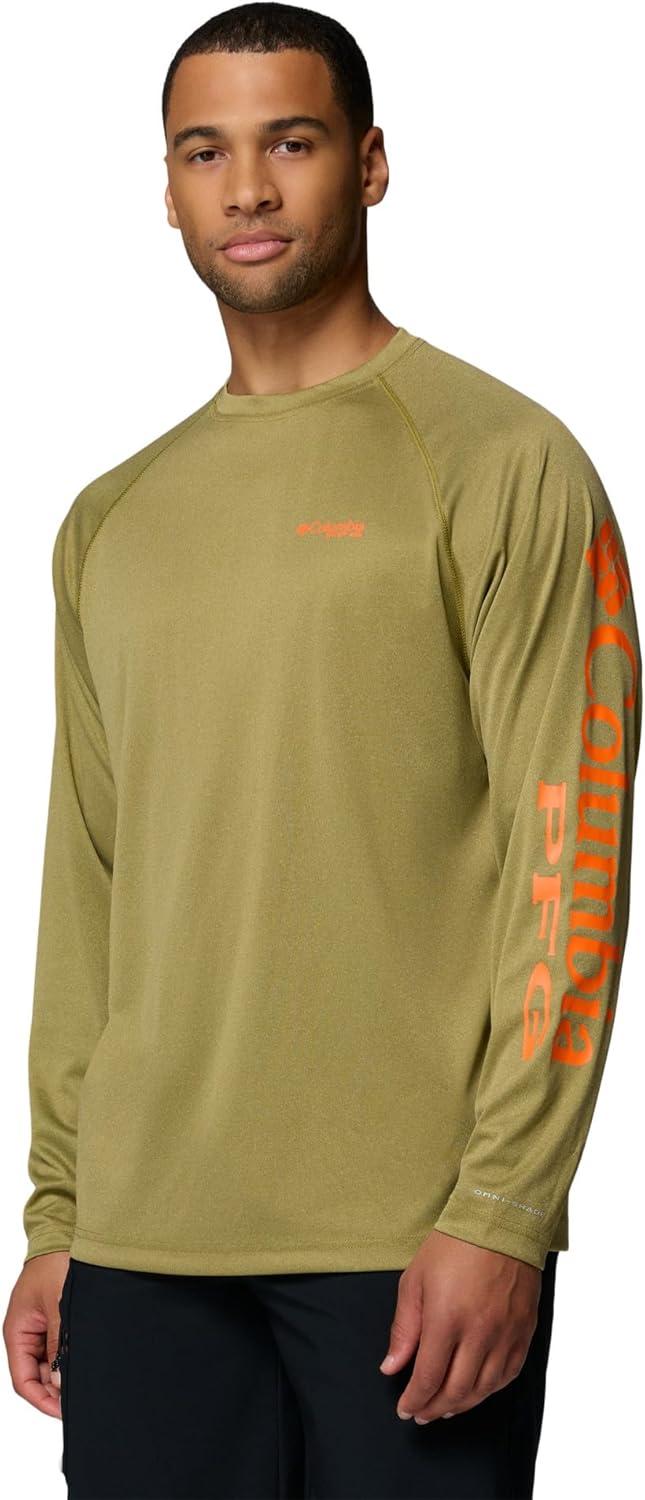 imageColumbia Mens PFG Terminal Tackle Long Sleeve ShirtGrove Green HeatherSpark Orange Logo