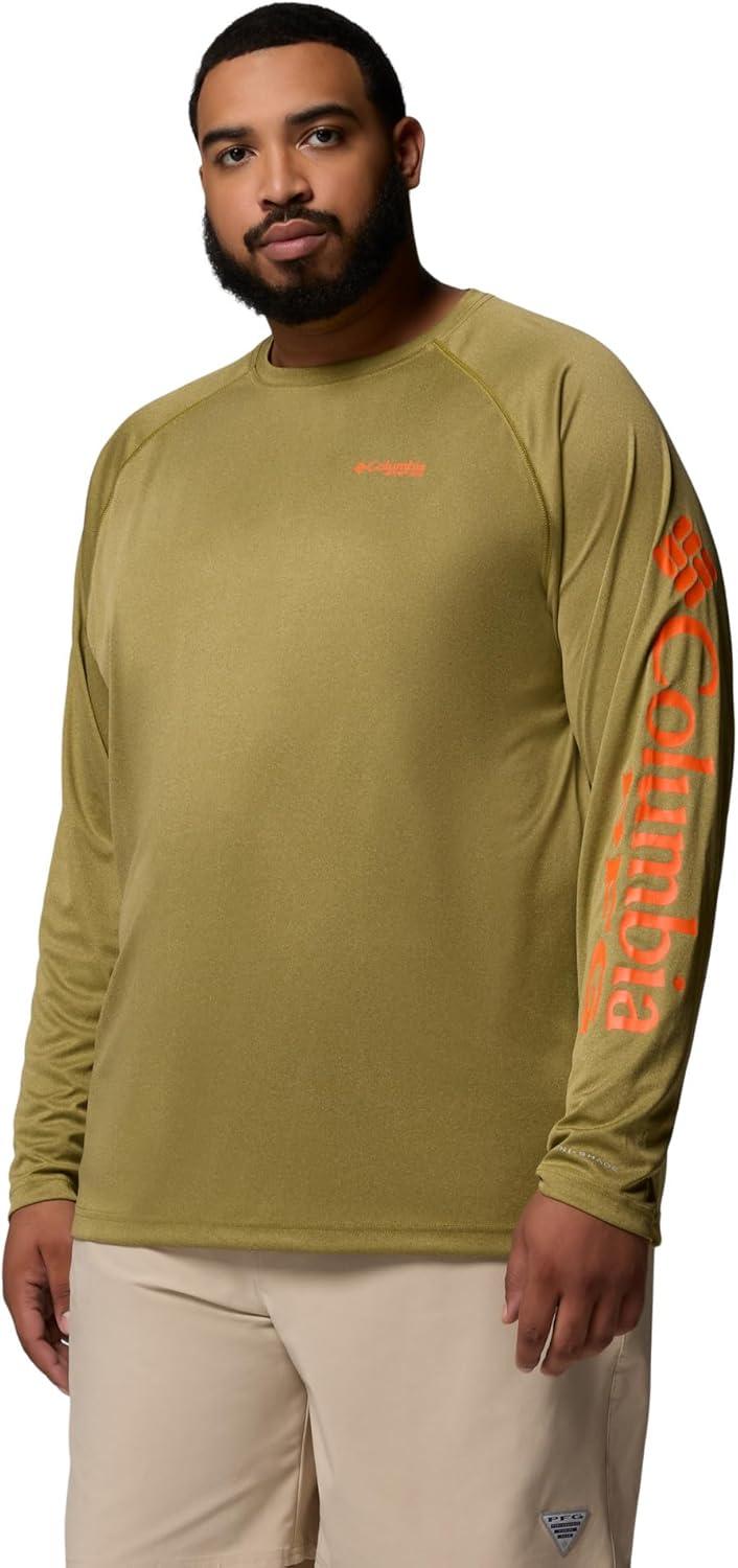 imageColumbia Mens PFG Terminal Tackle Long Sleeve ShirtGrove Green HeatherSpark Orange Logo