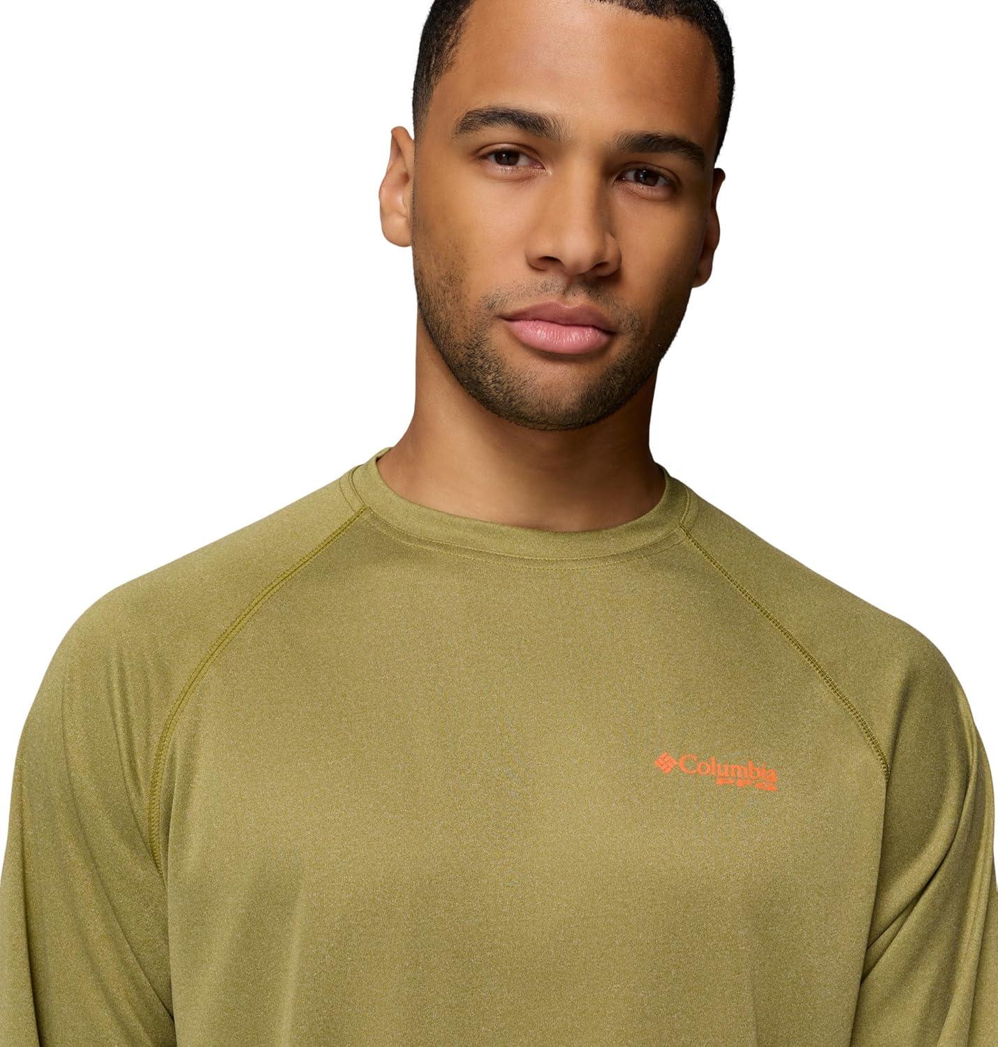 imageColumbia Mens PFG Terminal Tackle Long Sleeve ShirtGrove Green HeatherSpark Orange Logo