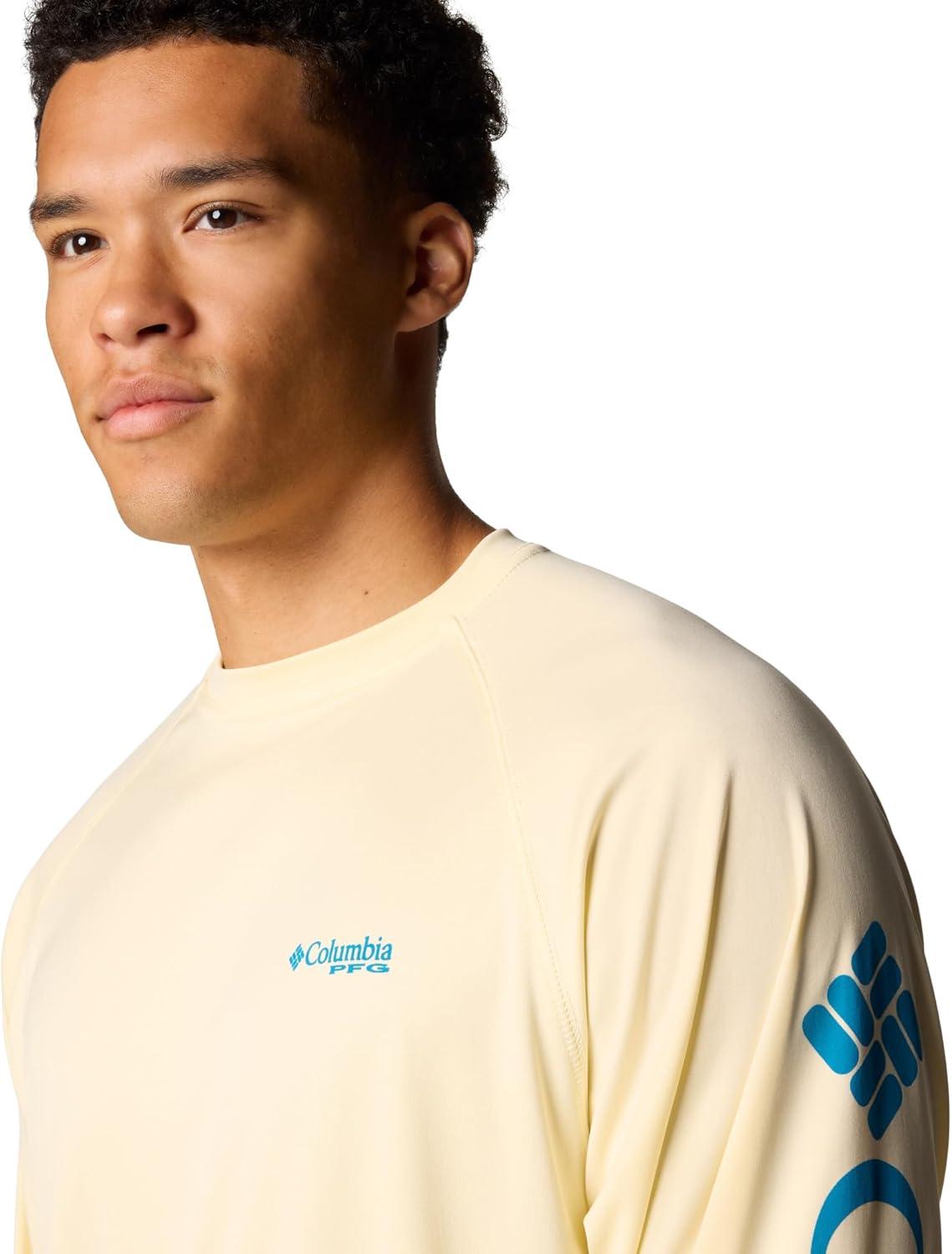 imageColumbia Mens PFG Terminal Tackle Long Sleeve ShirtLemon WashBlue Echo Logo