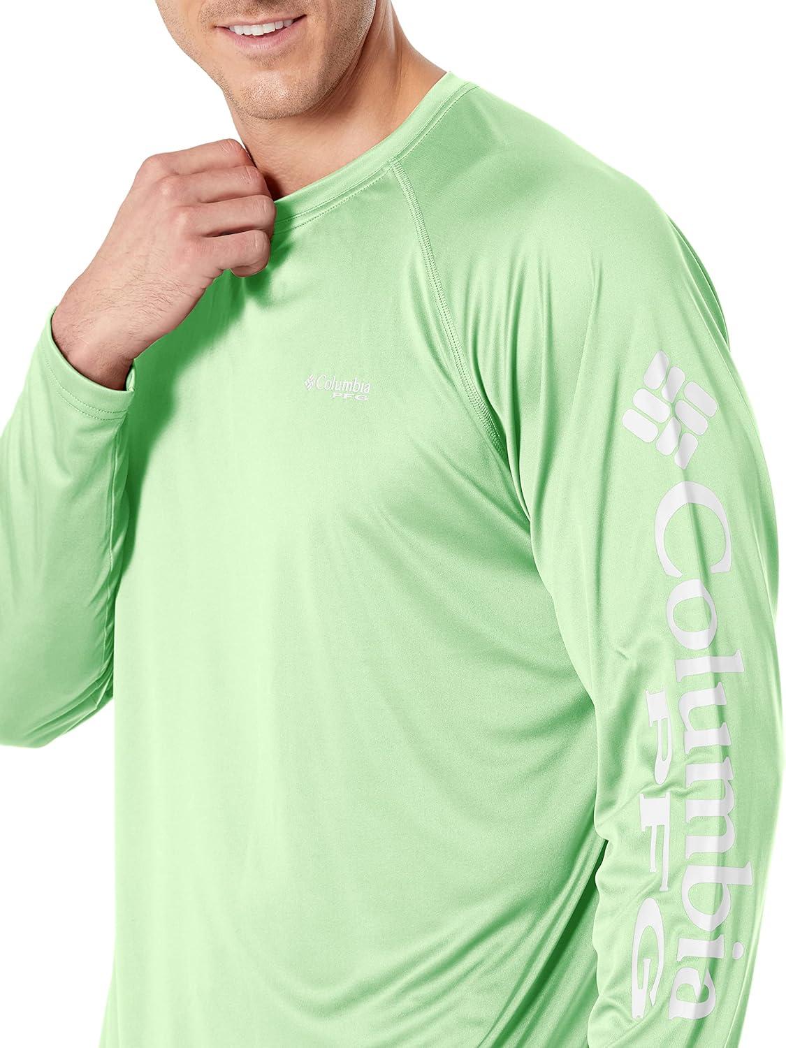 imageColumbia Mens PFG Terminal Tackle Long Sleeve ShirtLime GlowWhite Logo