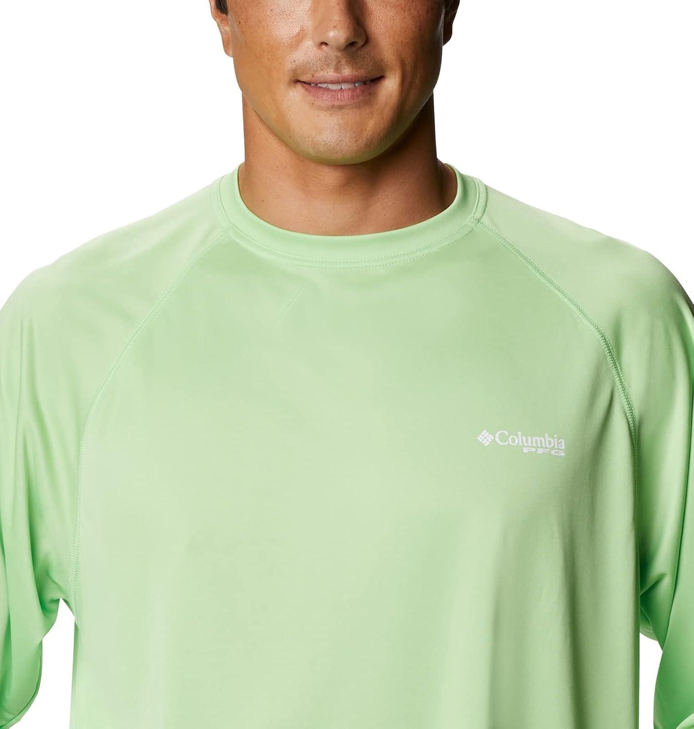 imageColumbia Mens PFG Terminal Tackle Long Sleeve ShirtLime GlowWhite Logo
