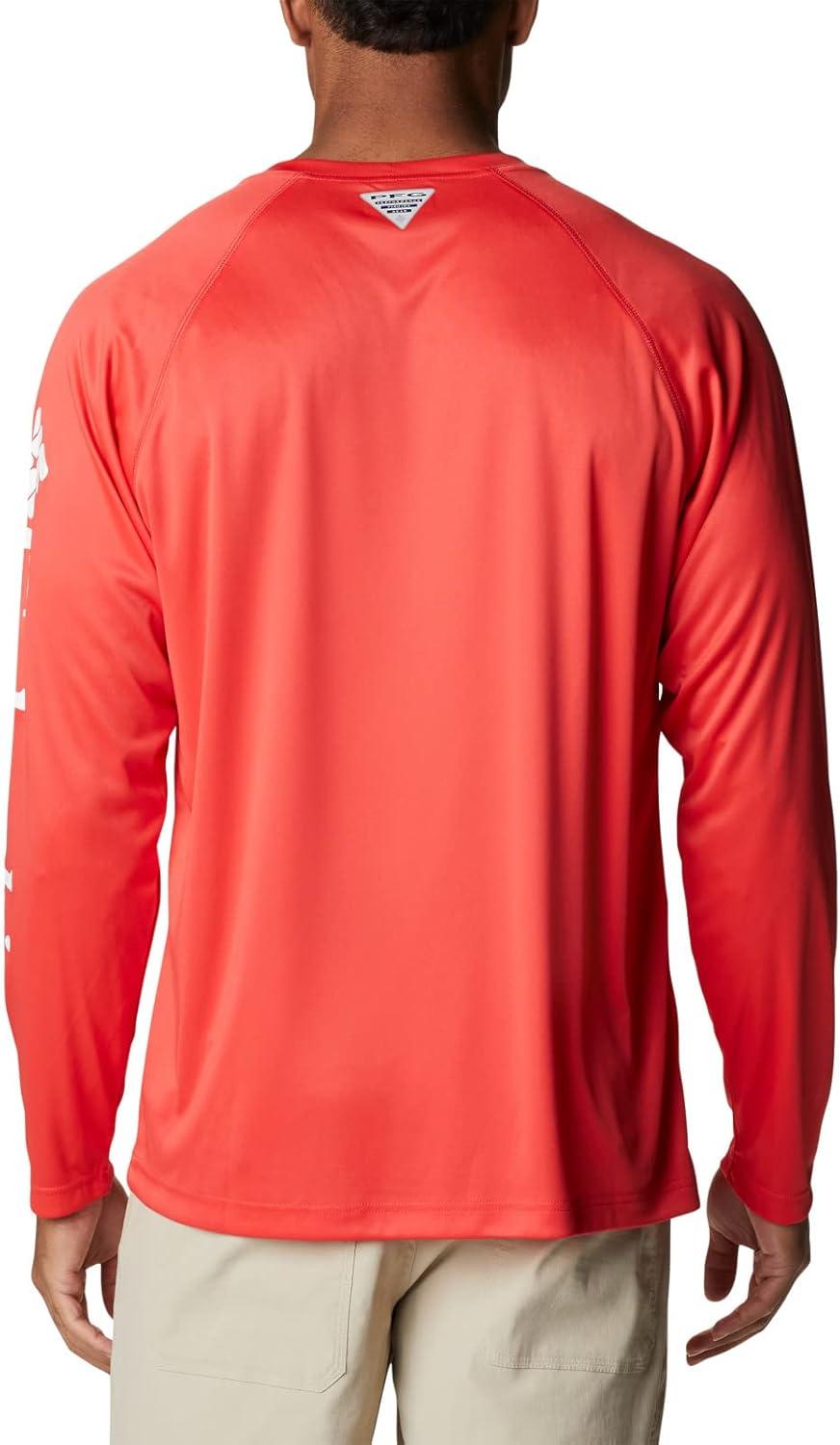 imageColumbia Mens PFG Terminal Tackle Long Sleeve ShirtRed HibiscusWhite Logo