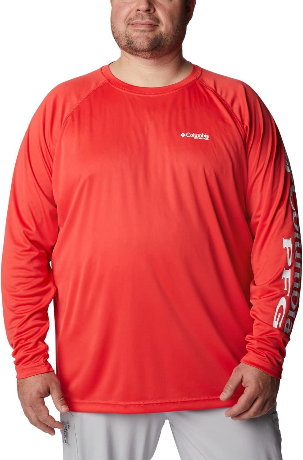 imageColumbia Mens PFG Terminal Tackle Long Sleeve ShirtRed HibiscusWhite Logo