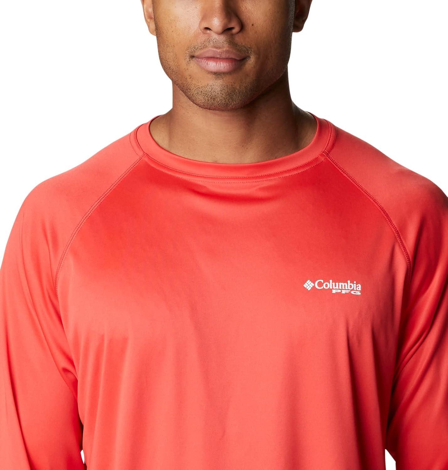 imageColumbia Mens PFG Terminal Tackle Long Sleeve ShirtRed HibiscusWhite Logo