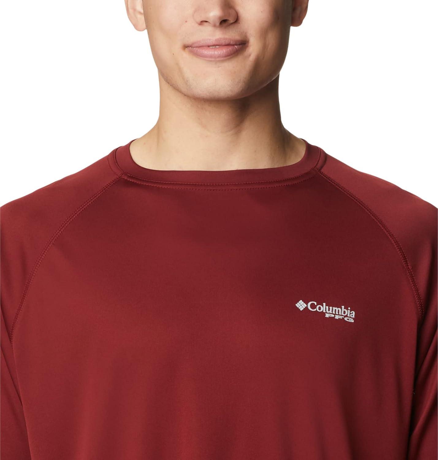 imageColumbia Mens PFG Terminal Tackle Long Sleeve ShirtRed JasperCool Grey Logo