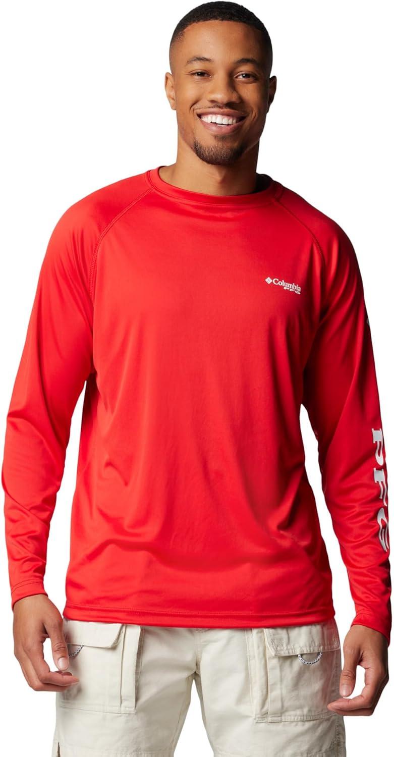 imageColumbia Mens PFG Terminal Tackle Long Sleeve ShirtRed SparkWhite Logo