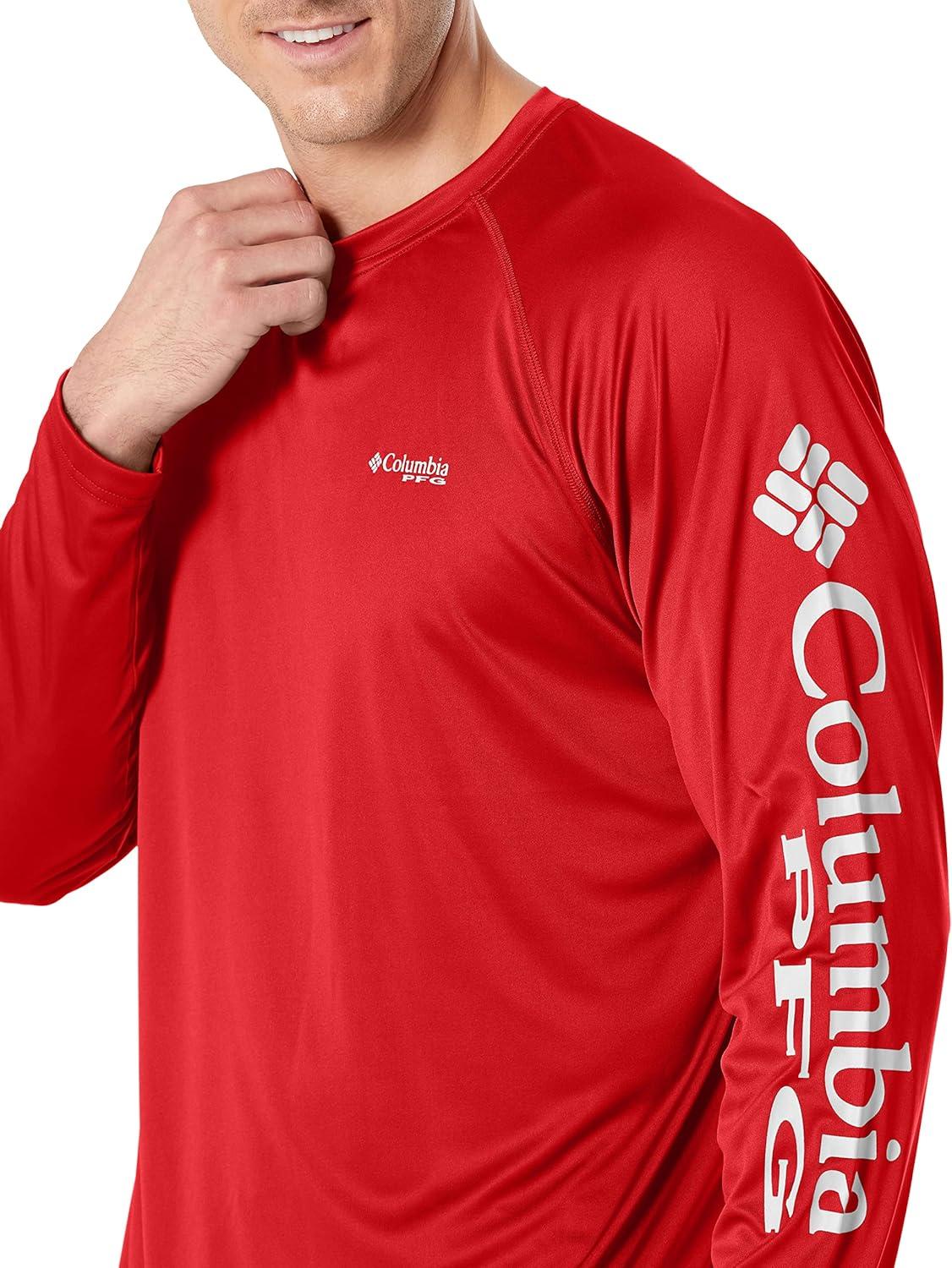 imageColumbia Mens PFG Terminal Tackle Long Sleeve ShirtRed SparkWhite Logo