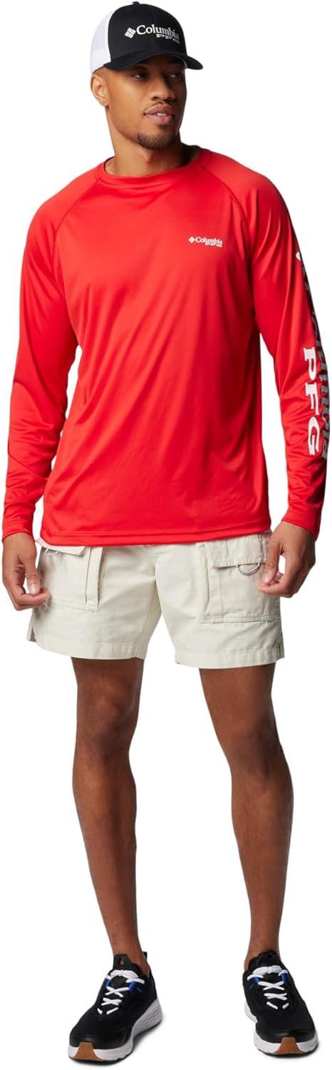 imageColumbia Mens PFG Terminal Tackle Long Sleeve ShirtRed SparkWhite Logo