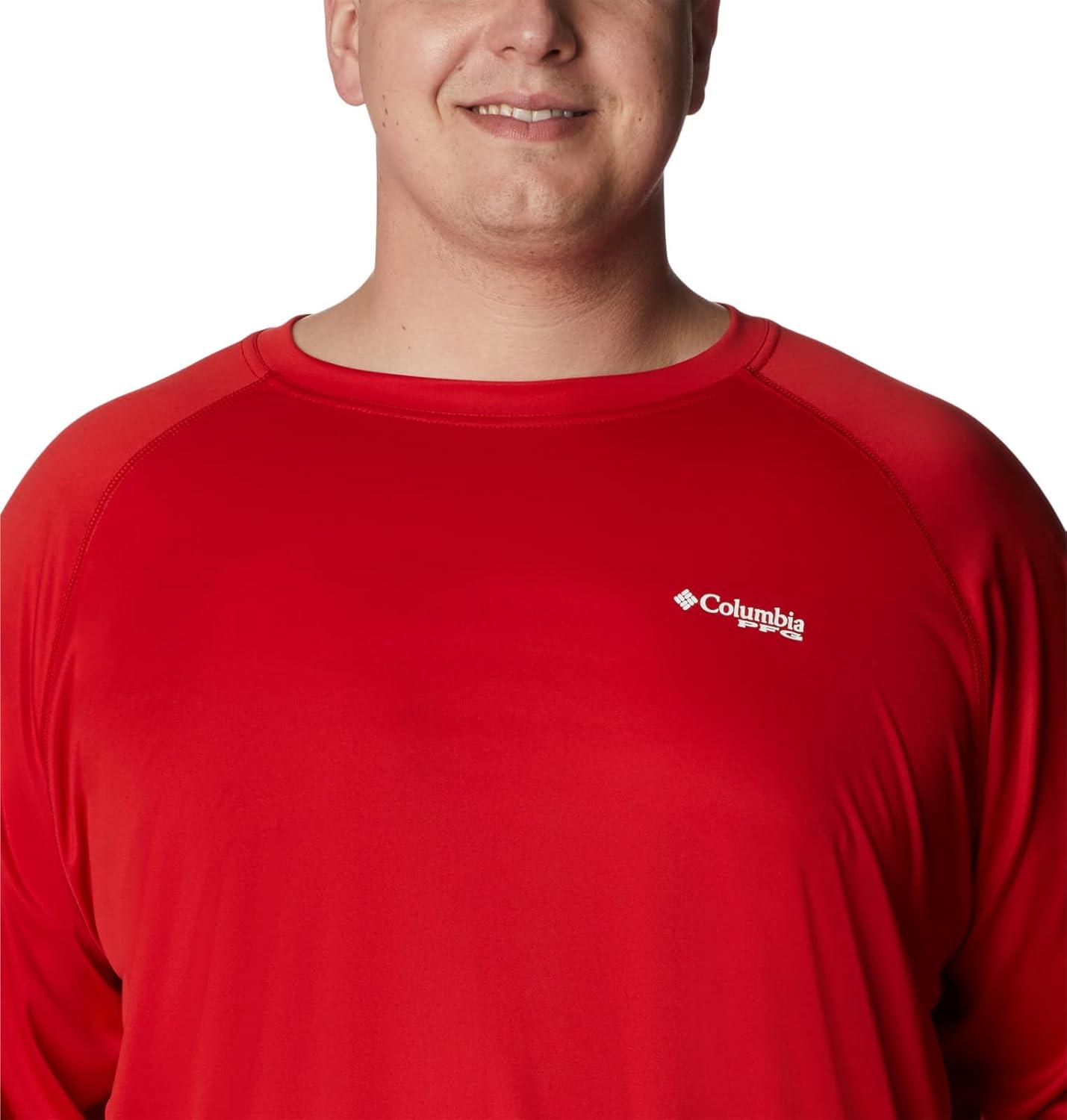 imageColumbia Mens PFG Terminal Tackle Long Sleeve ShirtRed SparkWhite Logo