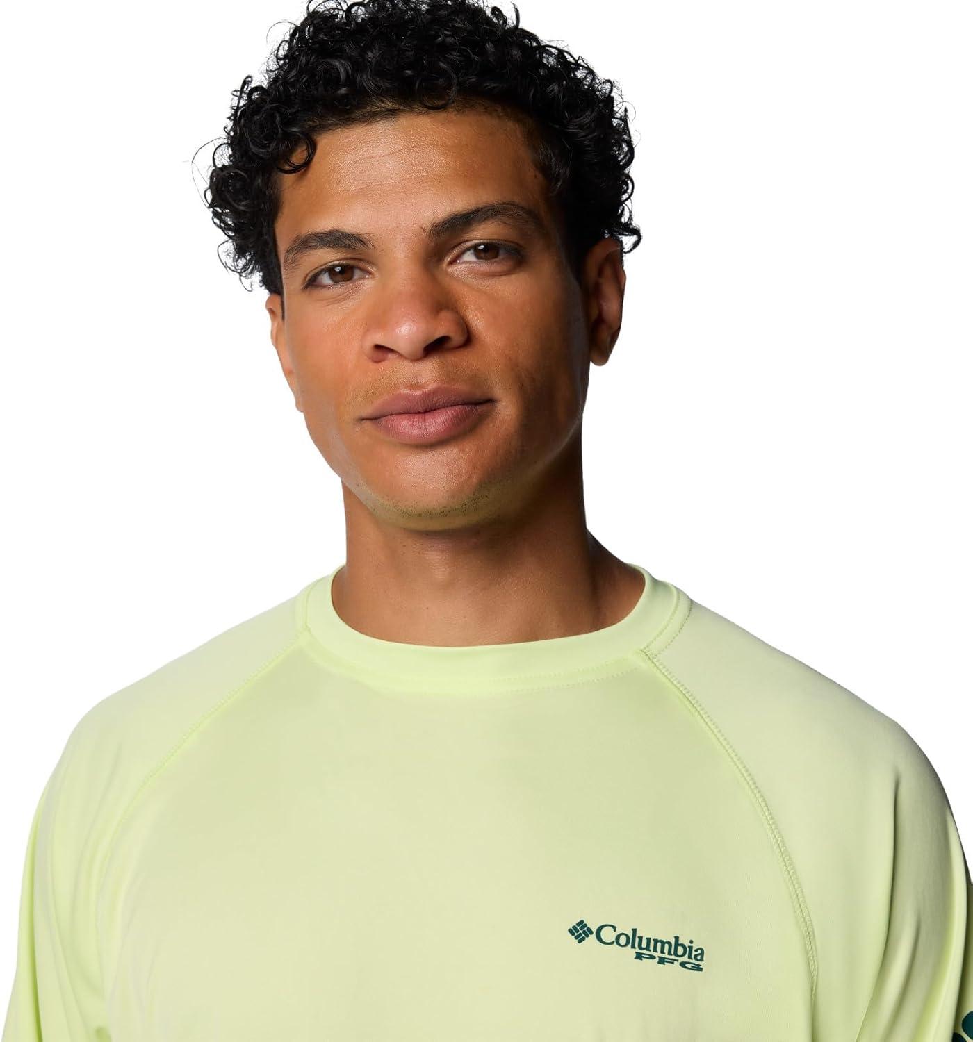imageColumbia Mens PFG Terminal Tackle Long Sleeve ShirtSpring YellowMidnight Teal Logo