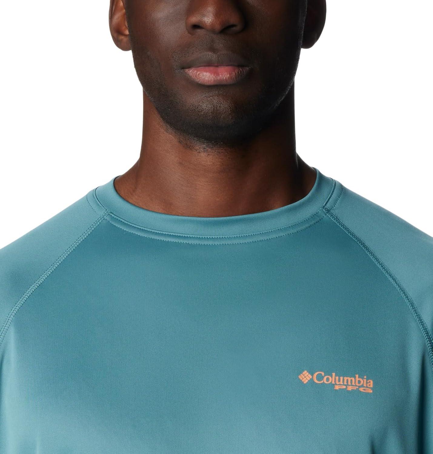 imageColumbia Mens PFG Terminal Tackle Long Sleeve ShirtTranquil TealOrange Reef Logo